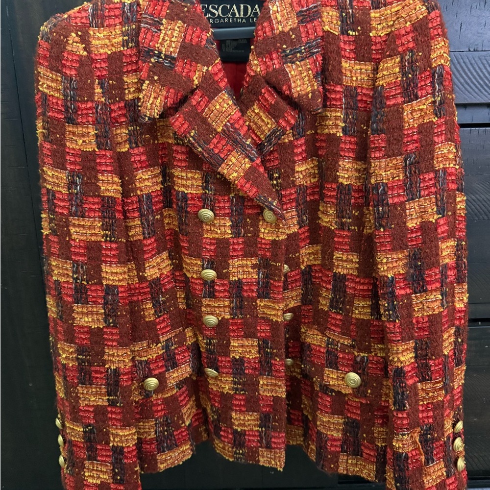 Escada Red and Yellow Geometric Blazer